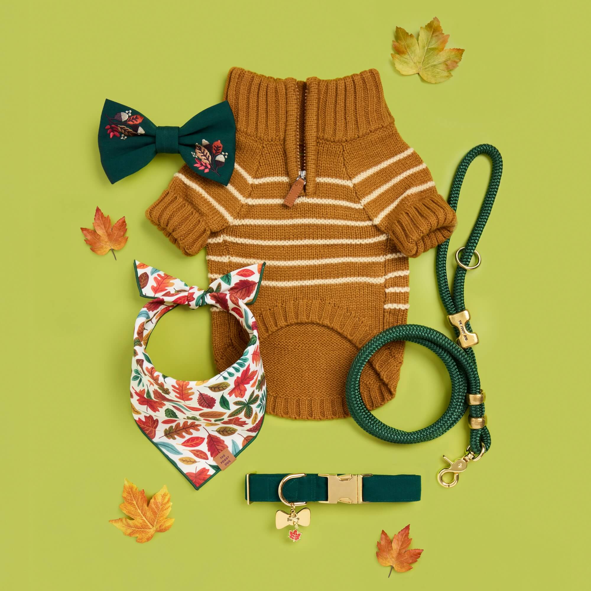 Mustard Stripe Quarter-Zip Dog Sweater