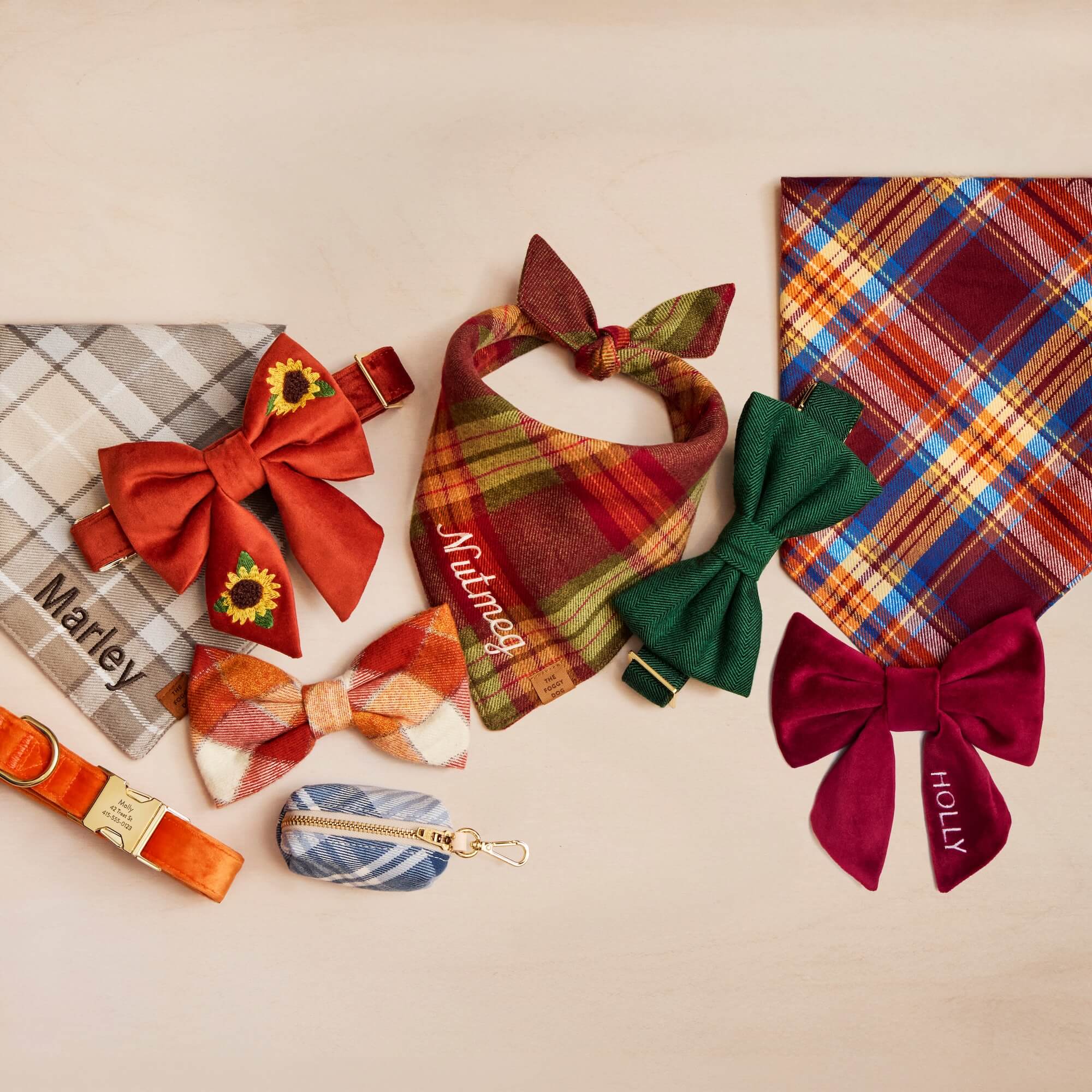 Evergreen Herringbone Flannel Bow Tie Collar