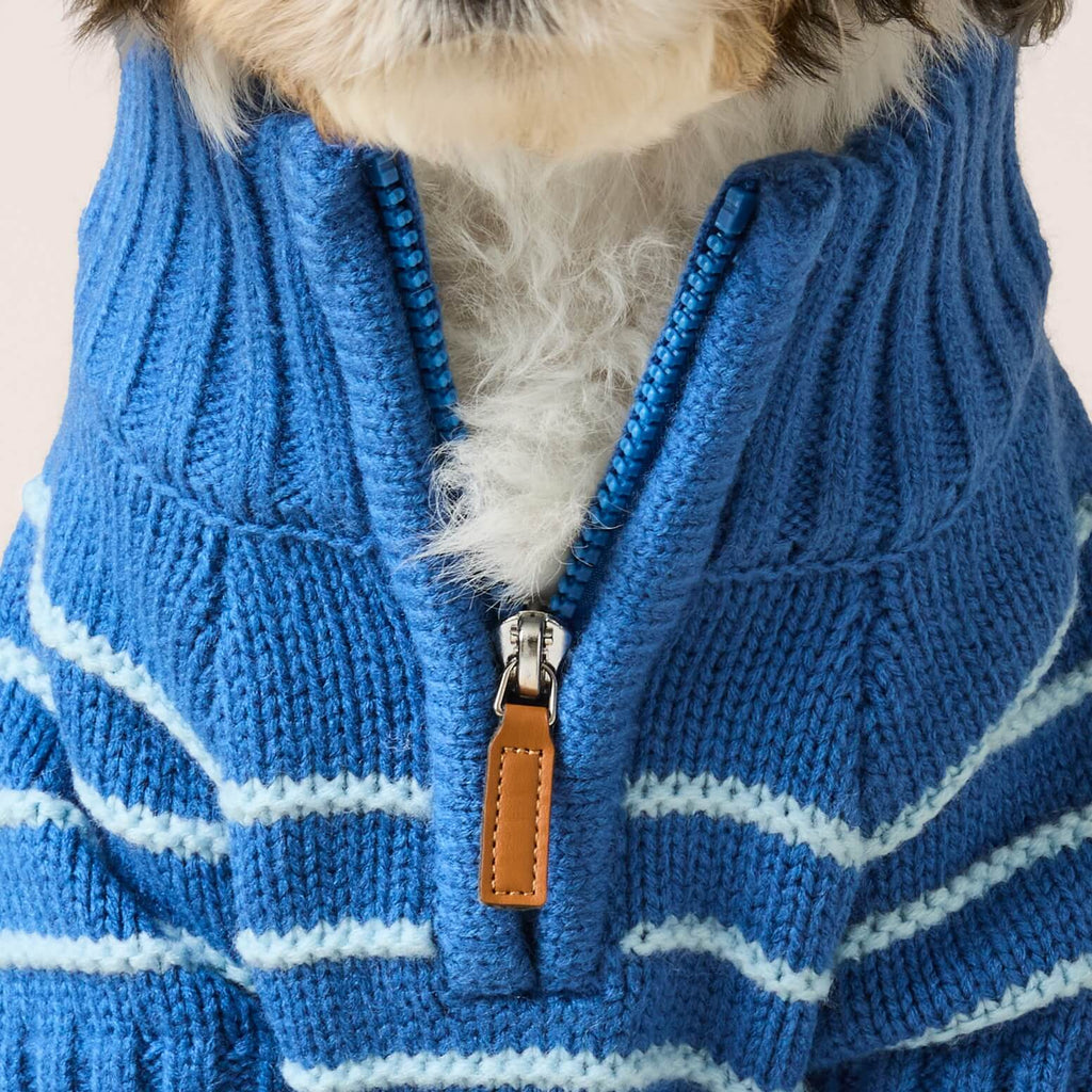 Blue Stripe Quarter-Zip Dog Sweater