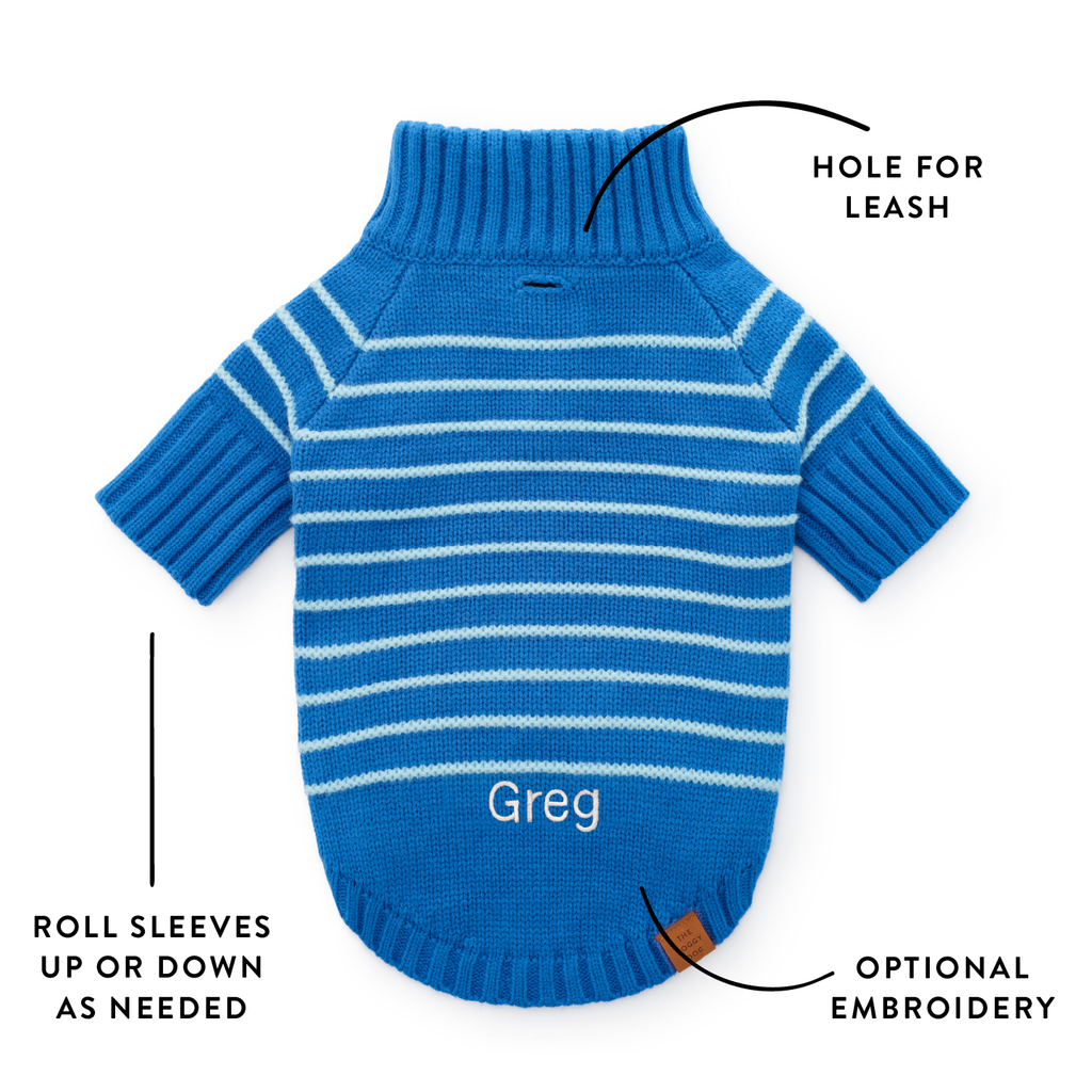 Blue Stripe Quarter-Zip Dog Sweater