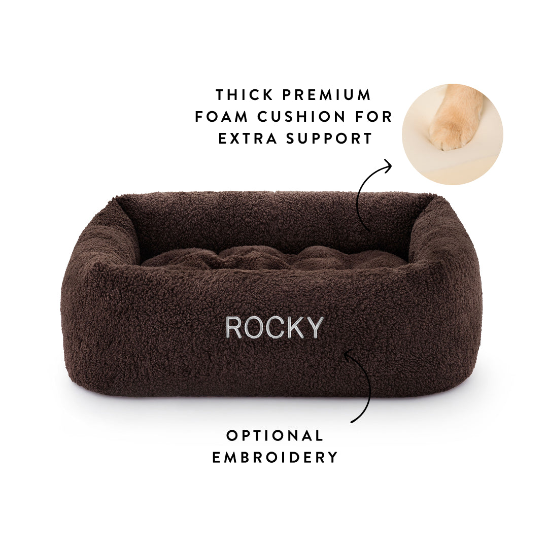 Chocolate Recycled Sherpa Bolster Dog Bed