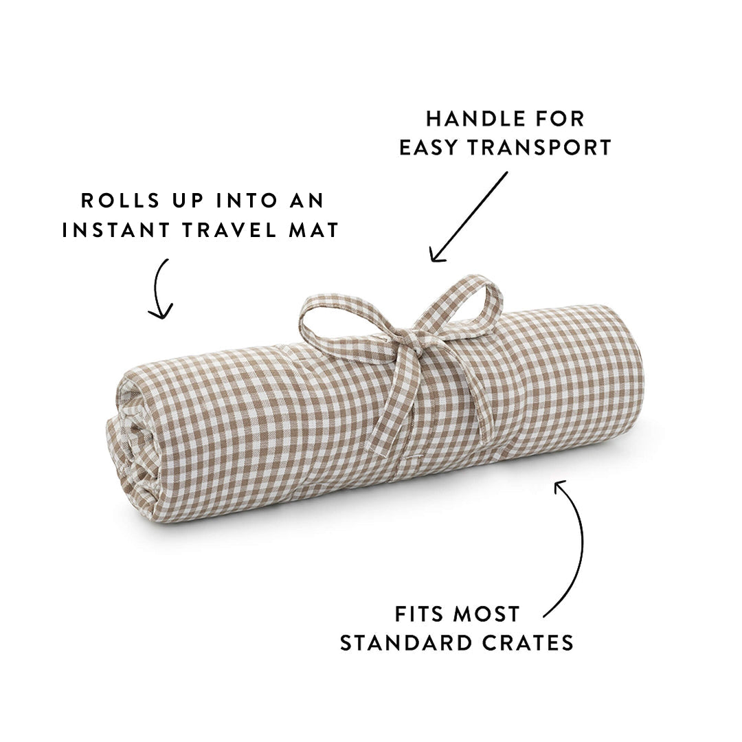 Mushroom Brown Gingham Dog Travel Mat