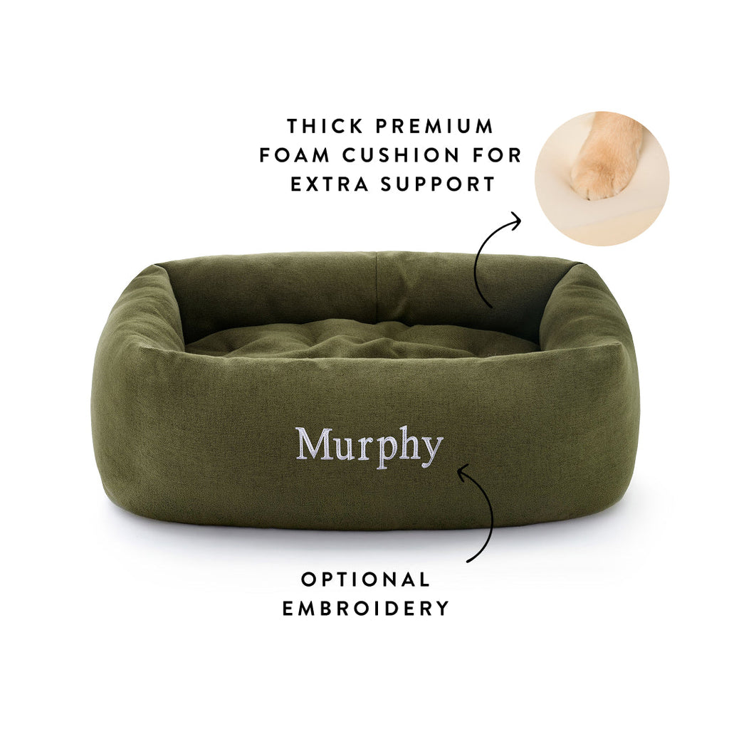 Olive Flannel Bolster Dog Bed