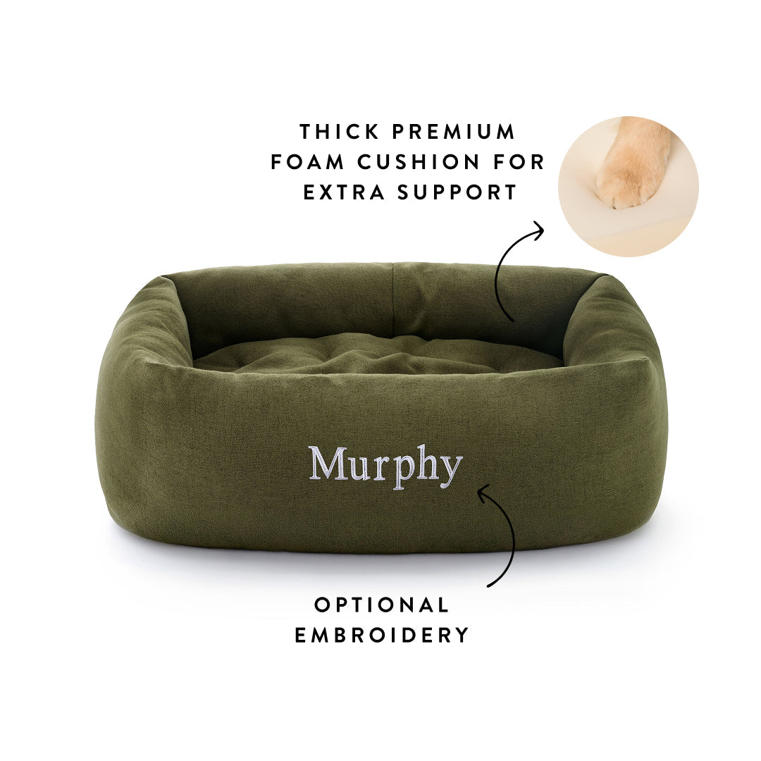 Olive Flannel Bolster Dog Bed