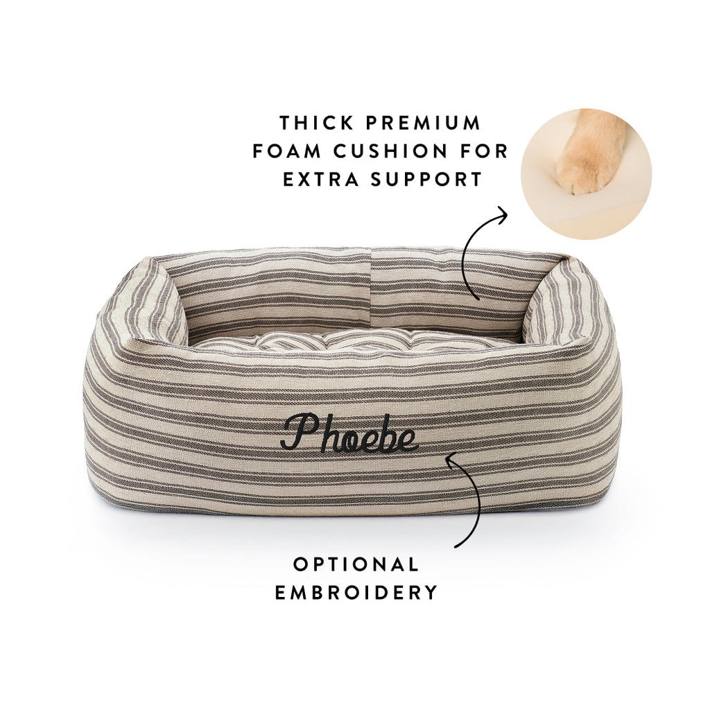 Ticking Stripe Bolster Dog Bed