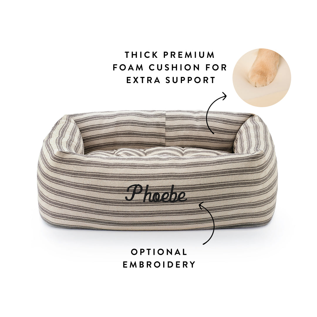 Ticking Stripe Bolster Dog Bed