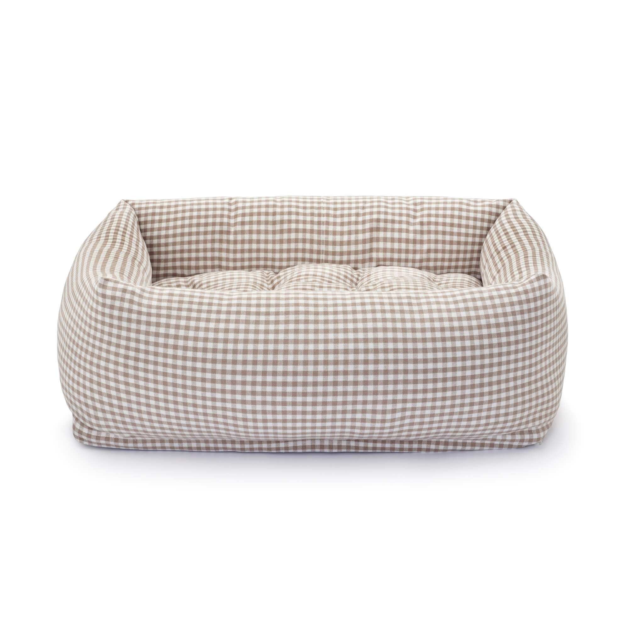 Mushroom Brown Gingham Bolster Dog Bed