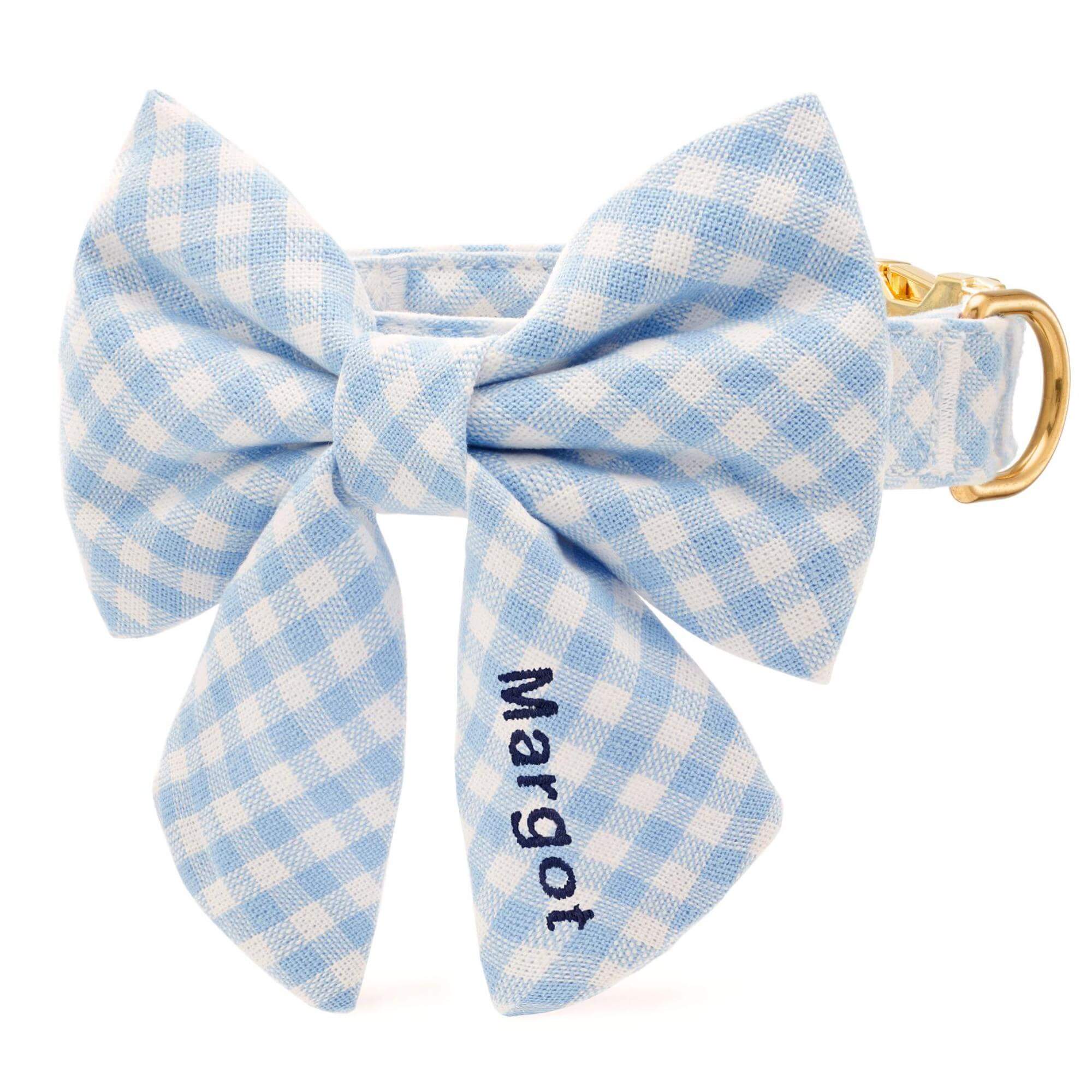 Sky Blue Gingham Lady Bow Collar