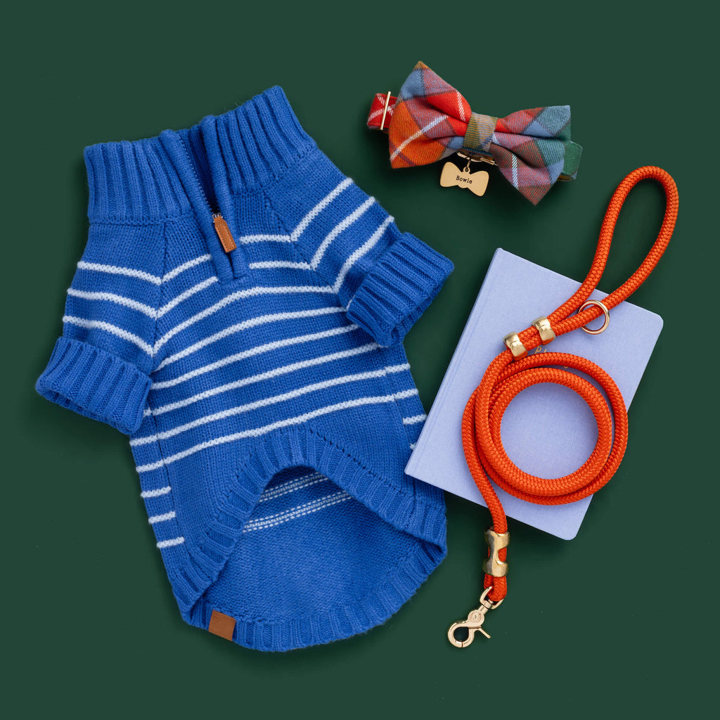 Blue Stripe Quarter-Zip Dog Sweater