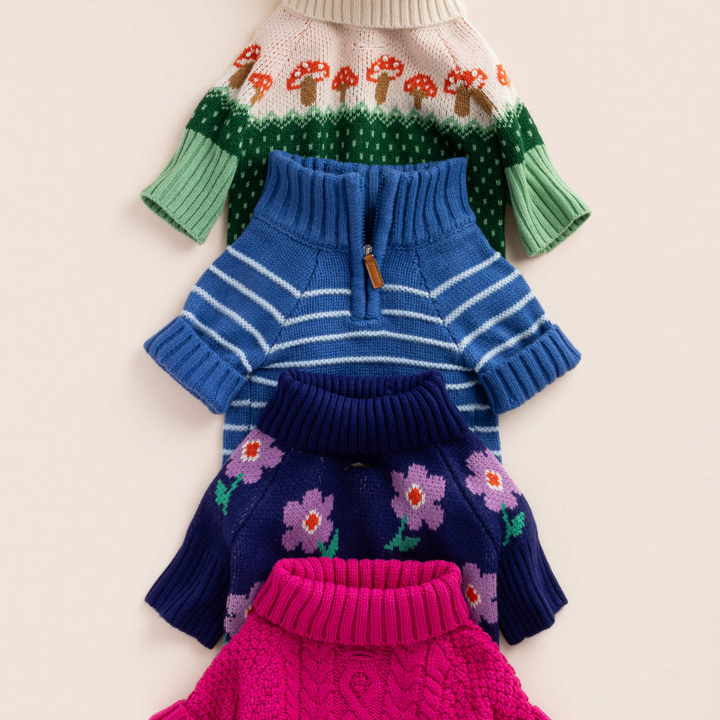 Blue Stripe Quarter-Zip Dog Sweater