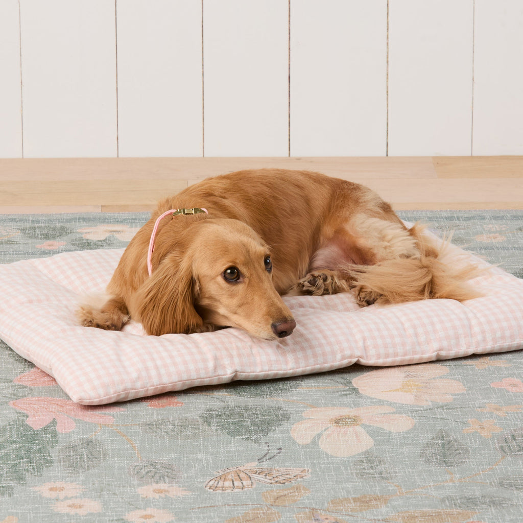 Blush Pink Gingham Dog Travel Mat