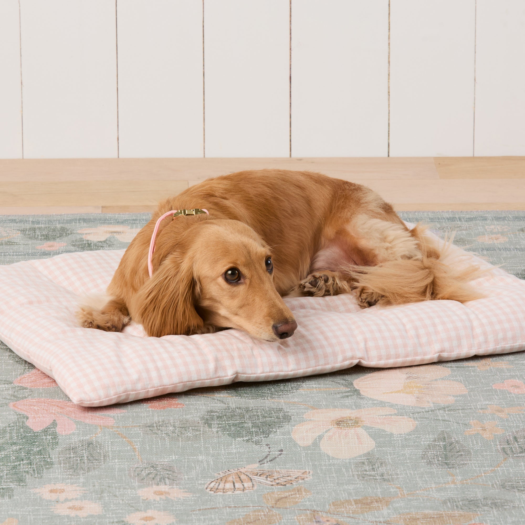 Blush Pink Gingham Dog Travel Mat