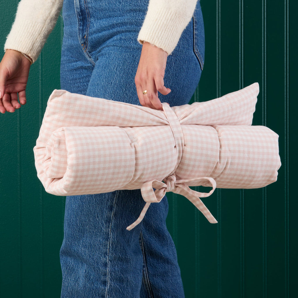 Blush Pink Gingham Dog Travel Mat