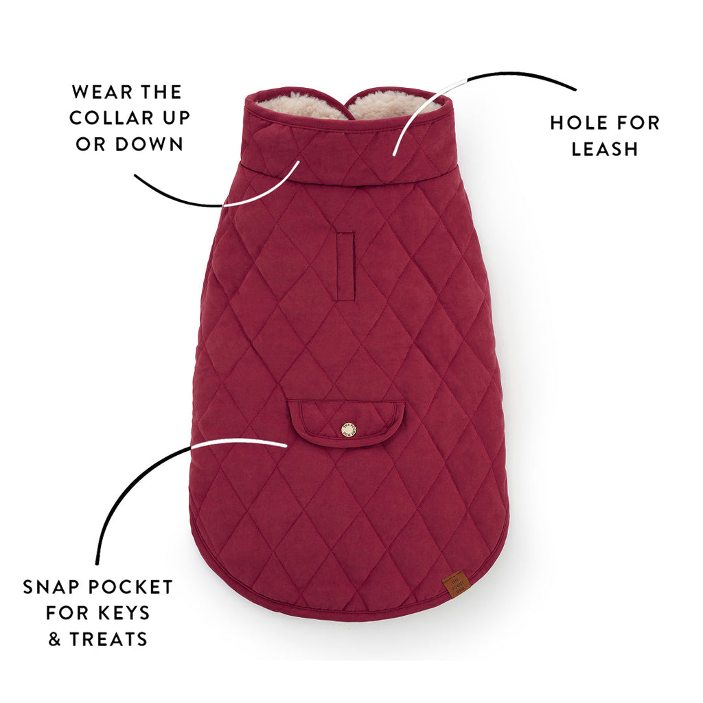 Currant Sherpa-Lined Reversible Dog Jacket