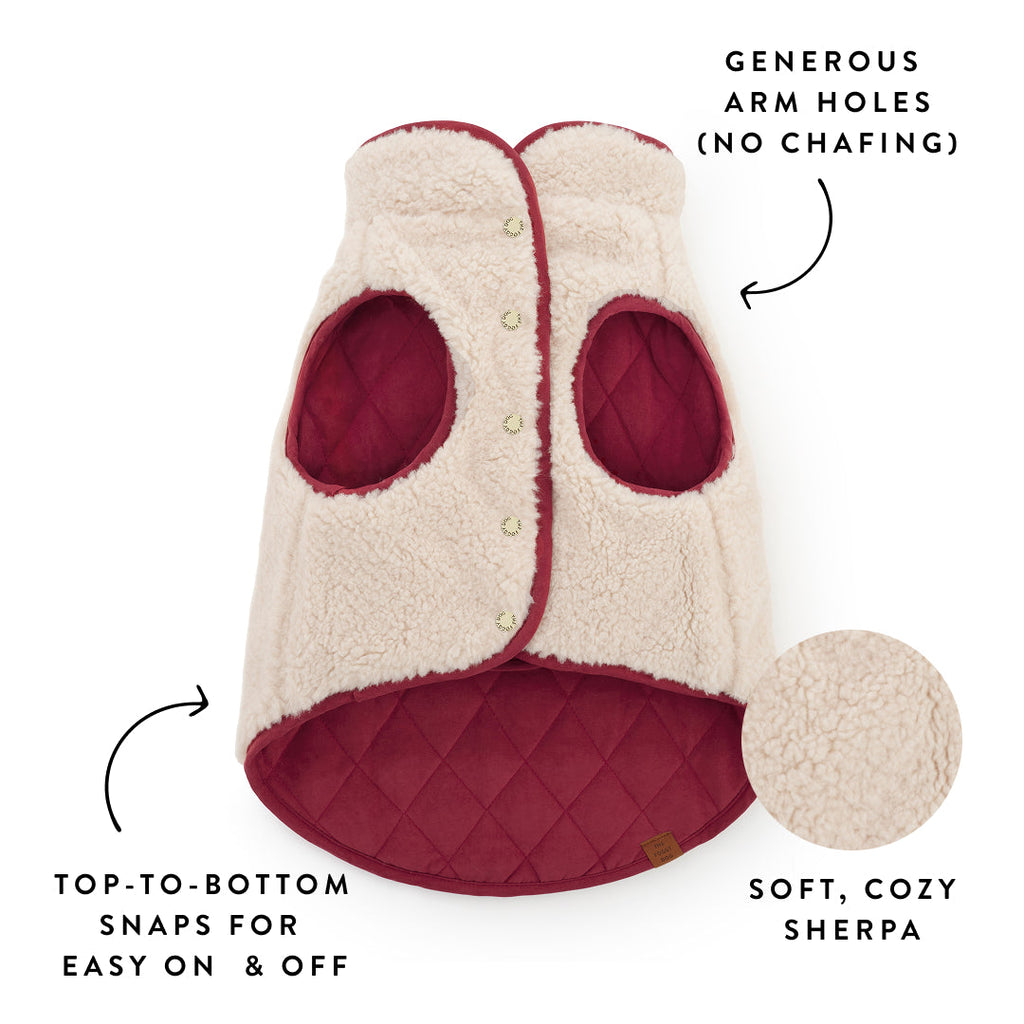 Currant Sherpa-Lined Reversible Dog Jacket