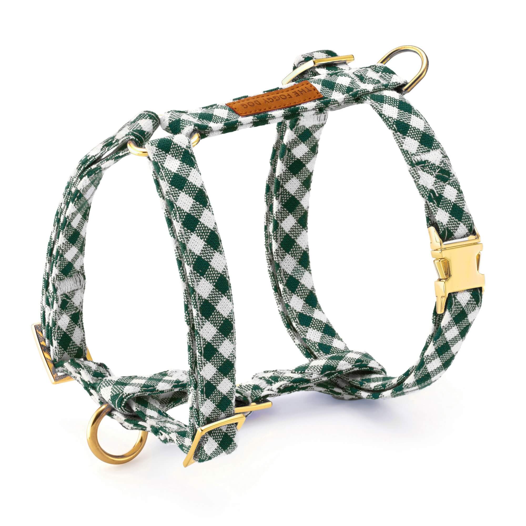 Evergreen Gingham Dog Harness