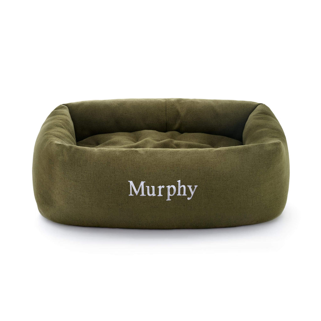 Olive Flannel Bolster Dog Bed