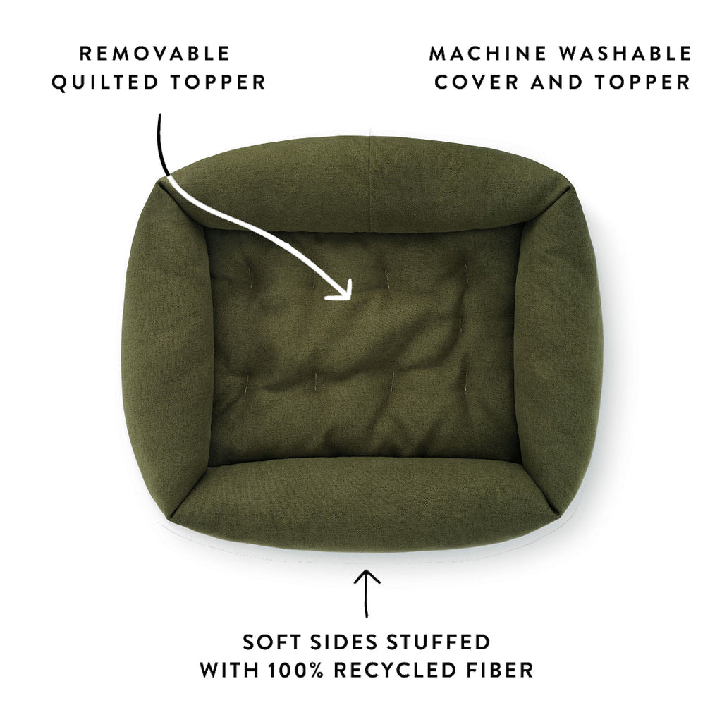 Olive Flannel Bolster Dog Bed