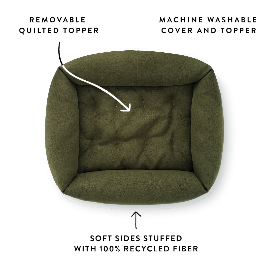 Olive Flannel Bolster Dog Bed
