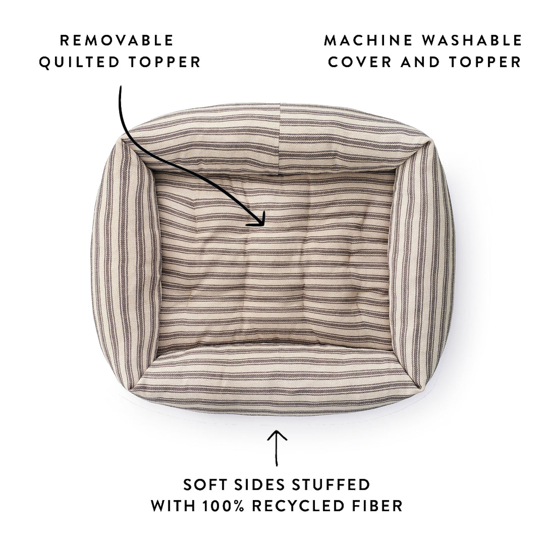 Ticking Stripe Bolster Dog Bed