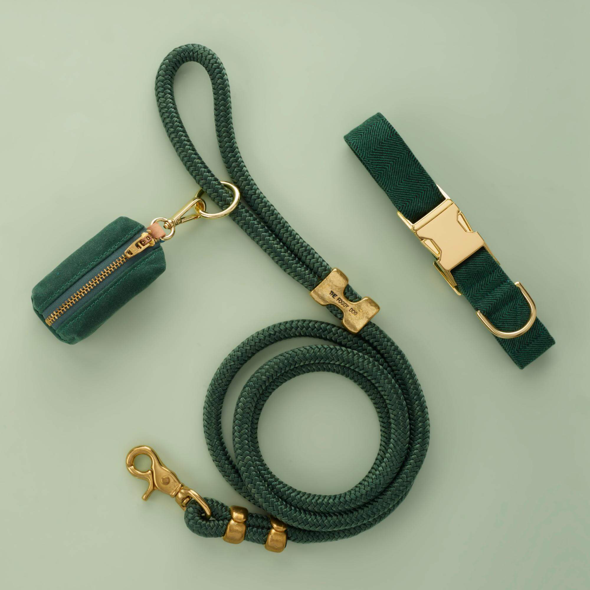 Evergreen Herringbone Flannel Collar Walk Set