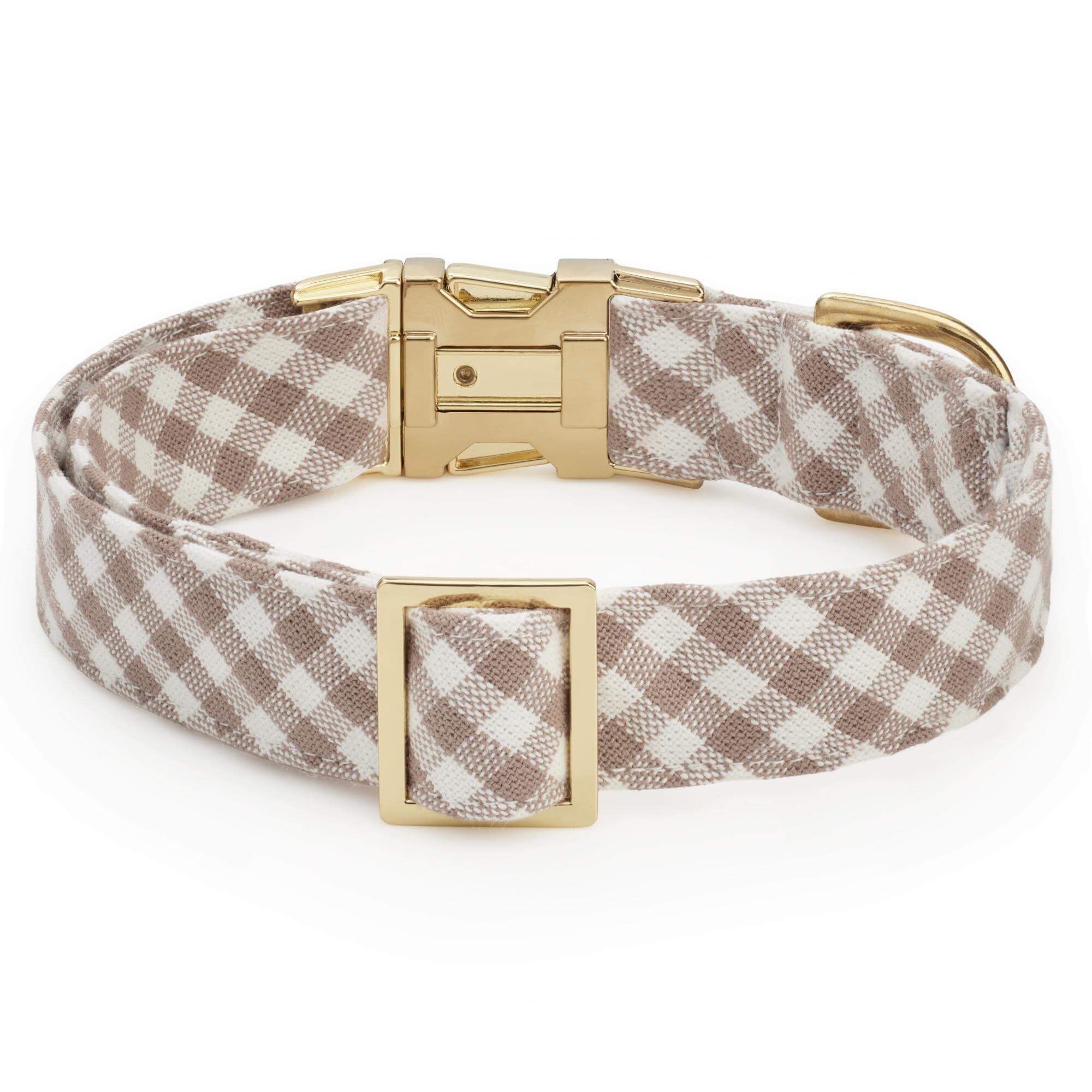 Mushroom Brown Gingham Dog Collar