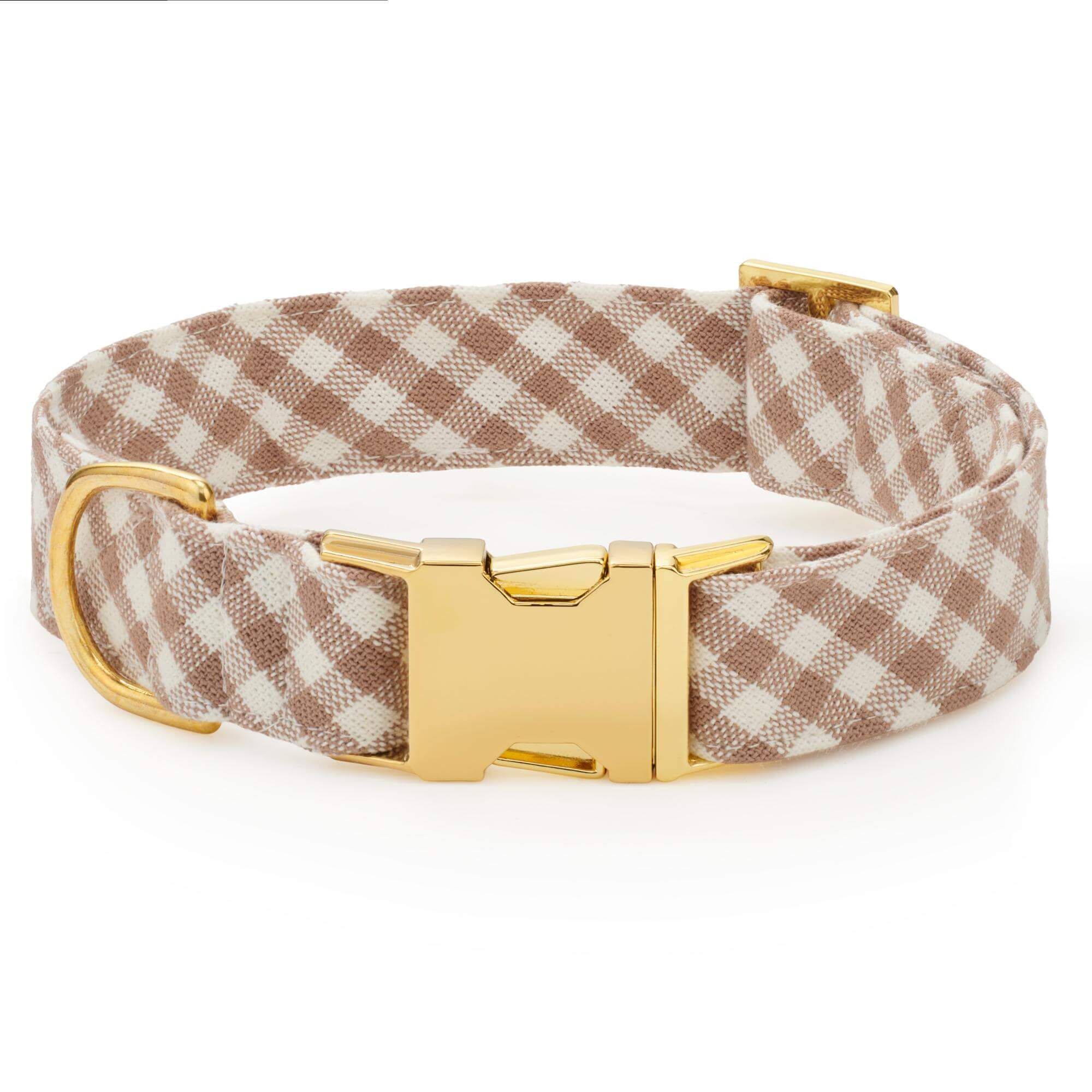 Mushroom Brown Gingham Dog Collar