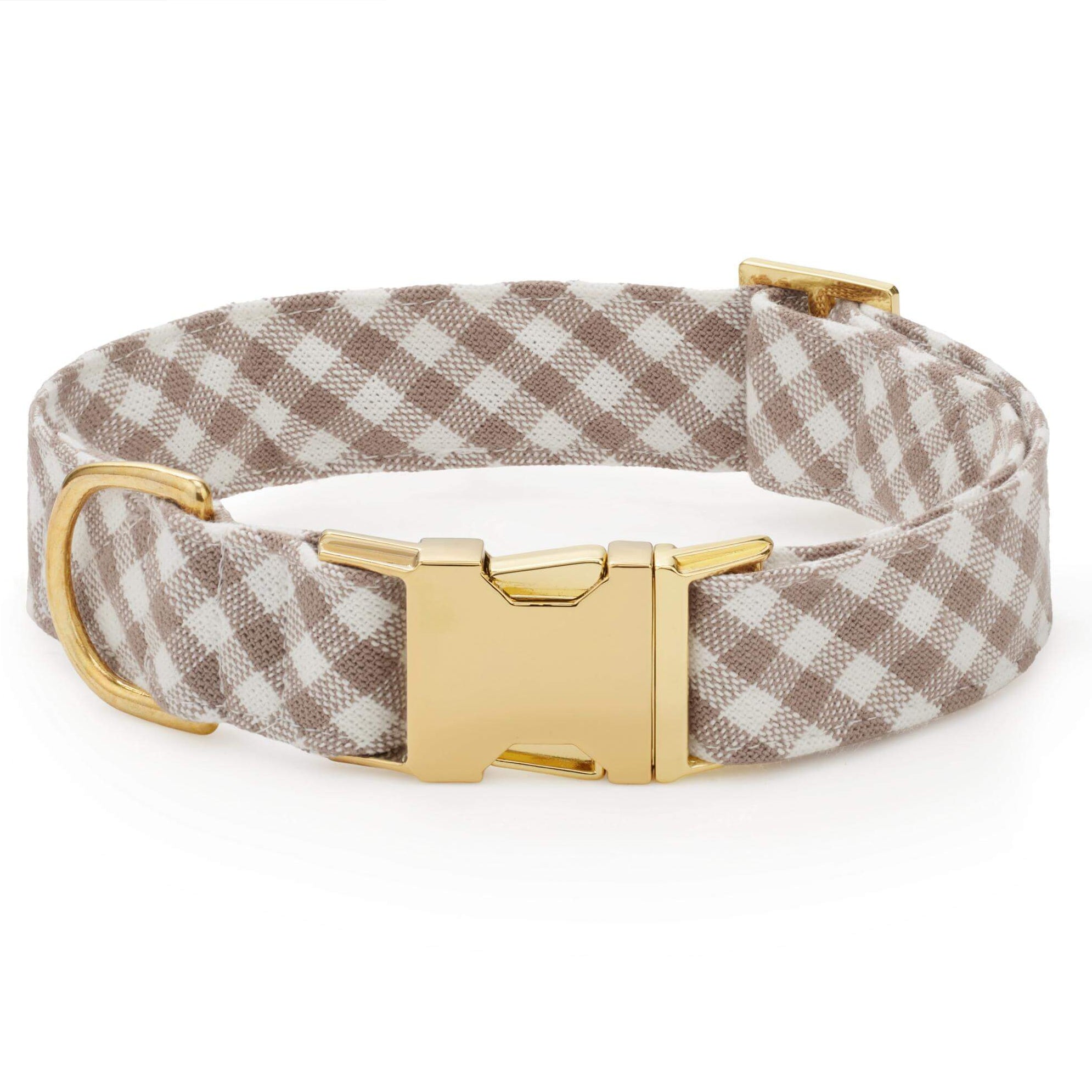 Mushroom Brown Gingham Dog Collar