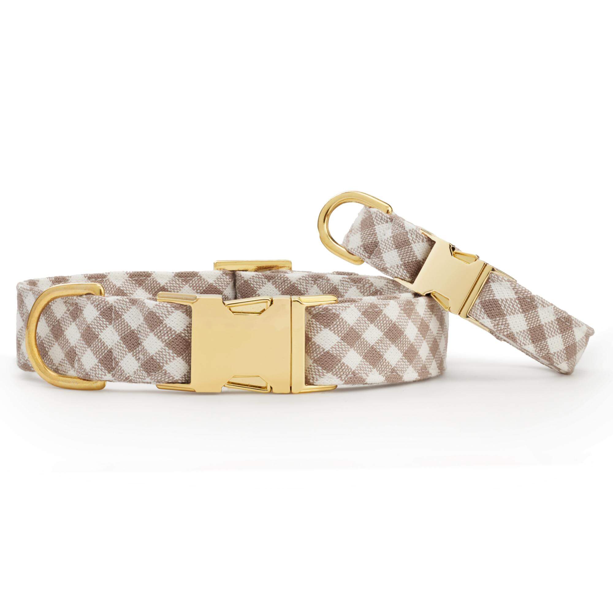 Mushroom Brown Gingham Dog Collar