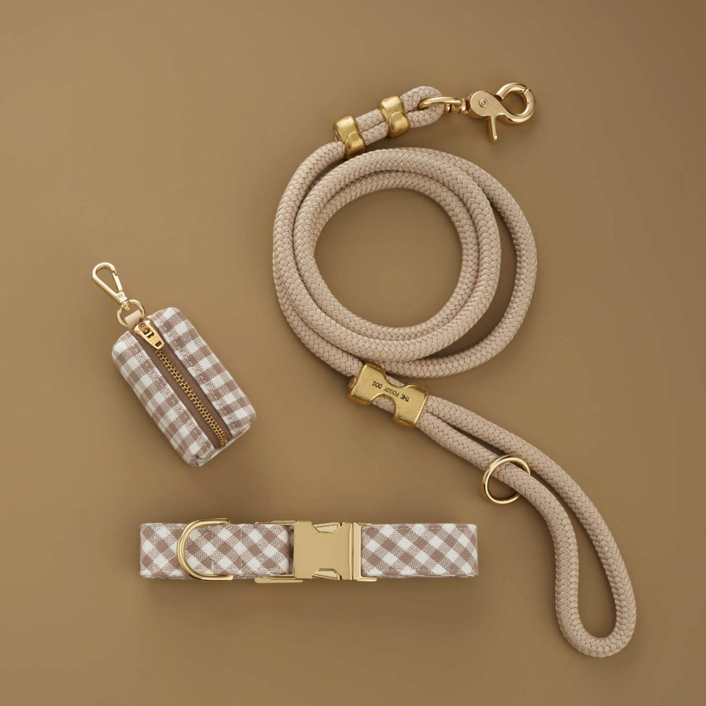 Mushroom Brown Gingham Collar Walk Set