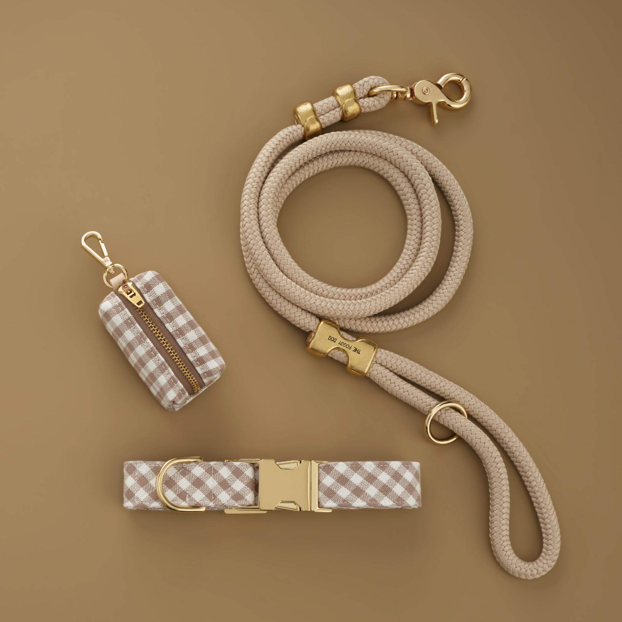 Mushroom Brown Gingham Collar Walk Set
