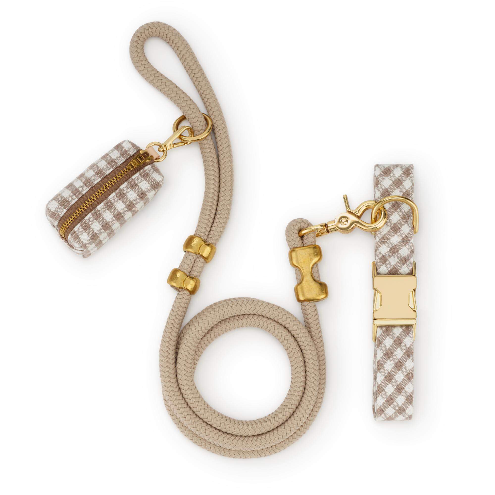 Mushroom Brown Gingham Collar Walk Set