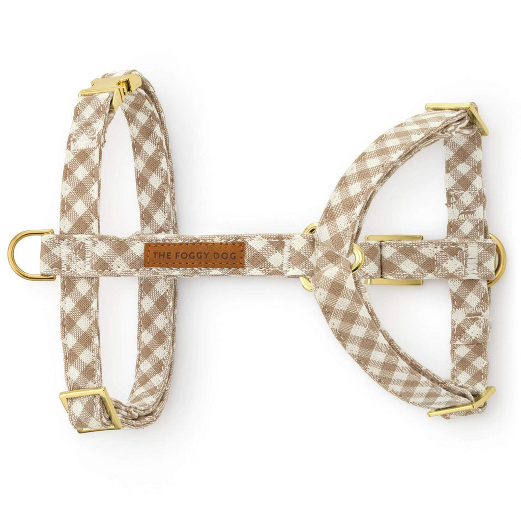 Mushroom Brown Gingham Dog Harness