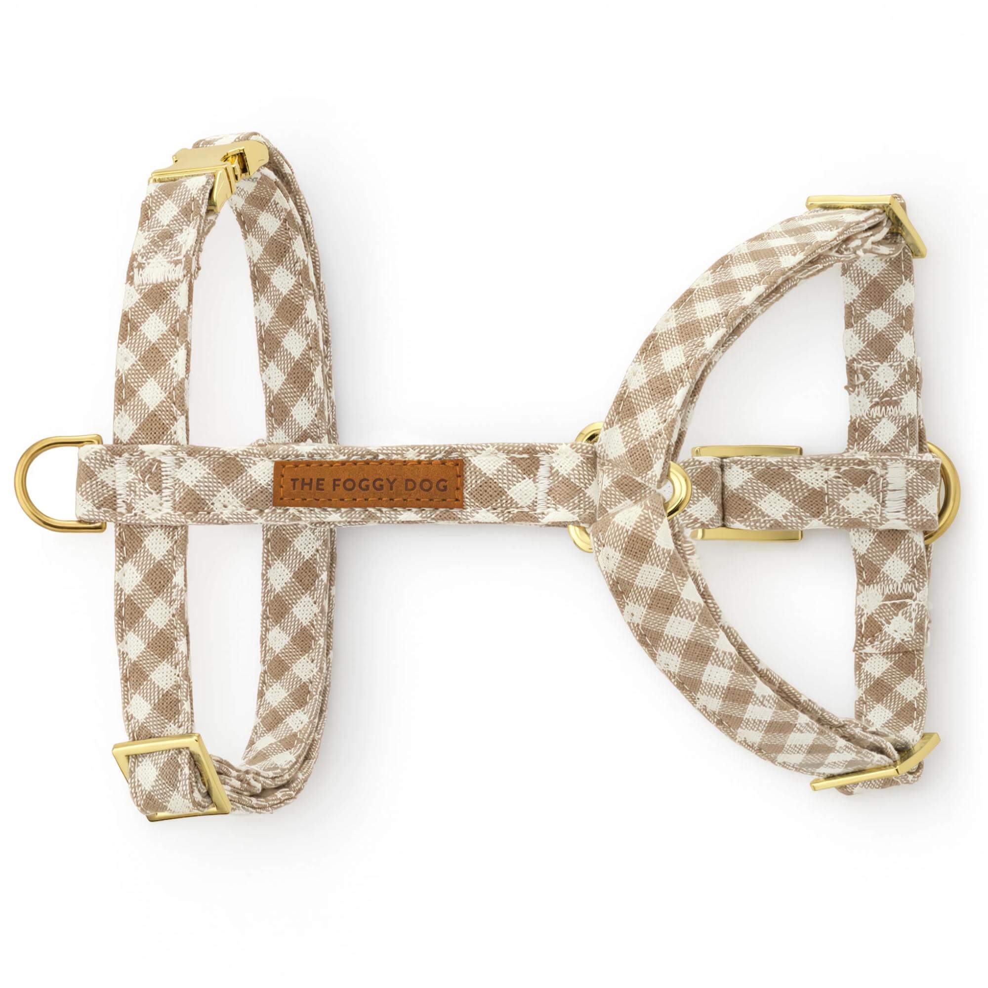Mushroom Brown Gingham Dog Harness