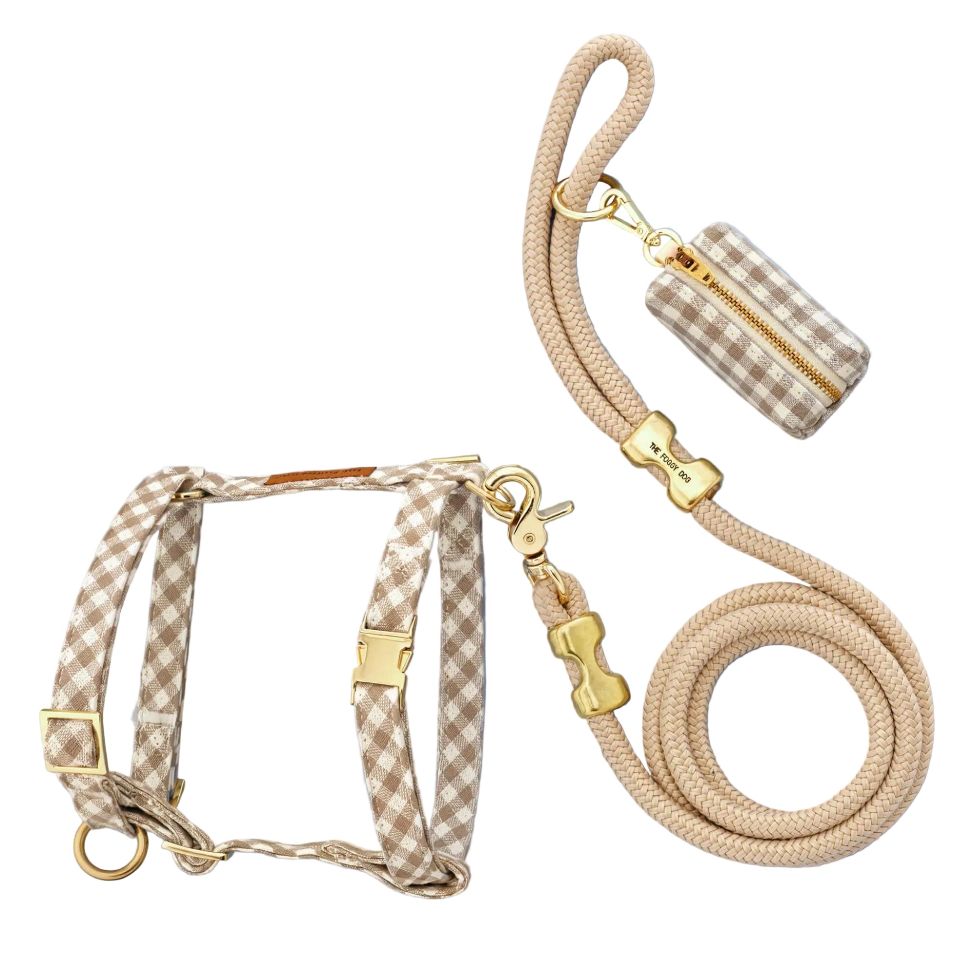 Mushroom Brown Gingham Harness Walk Set