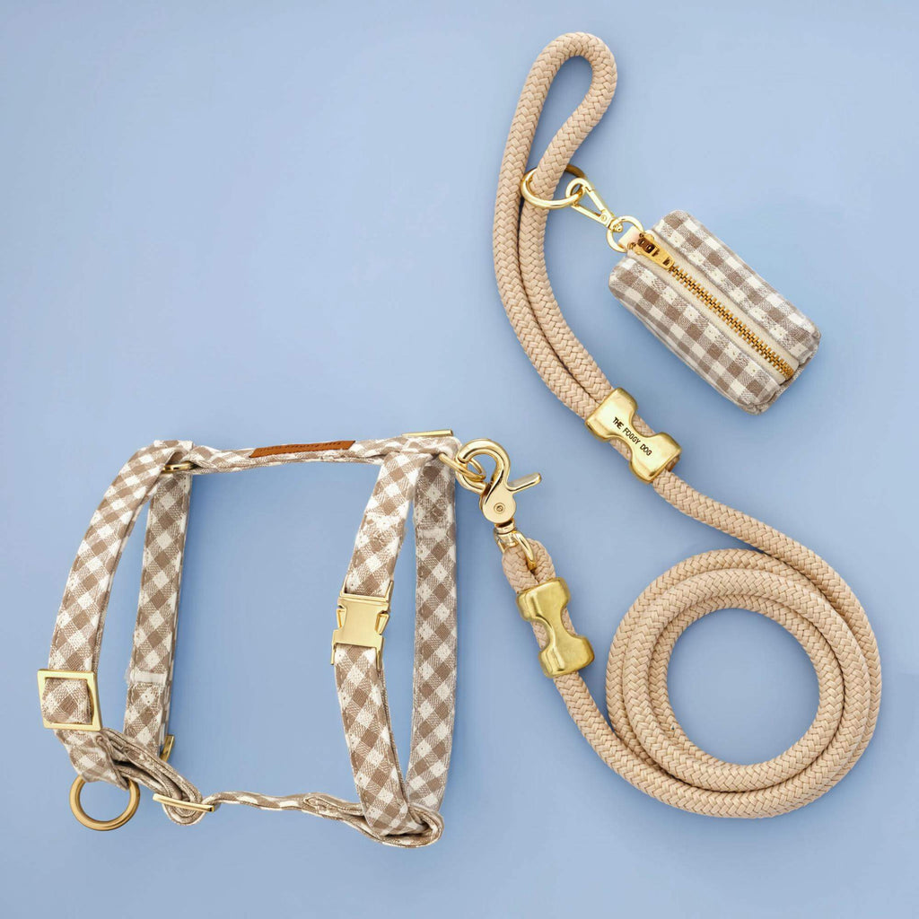Mushroom Brown Gingham Harness Walk Set