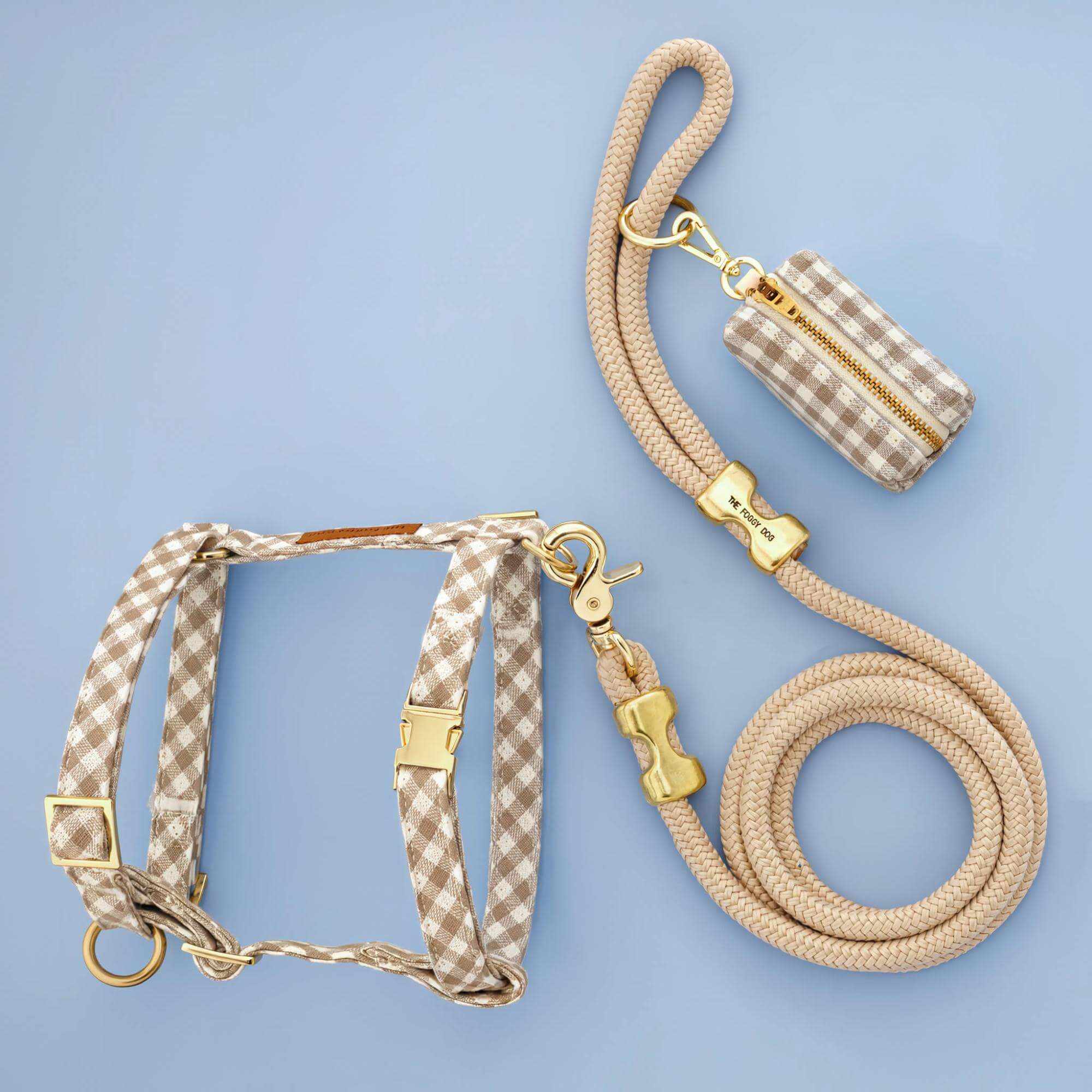 Mushroom Brown Gingham Harness Walk Set