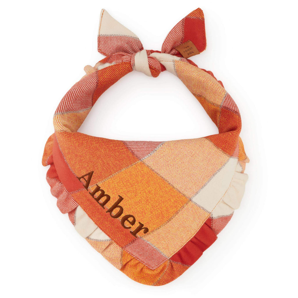 Pumpkin Spice Plaid Flannel Ruffled Dog Bandana