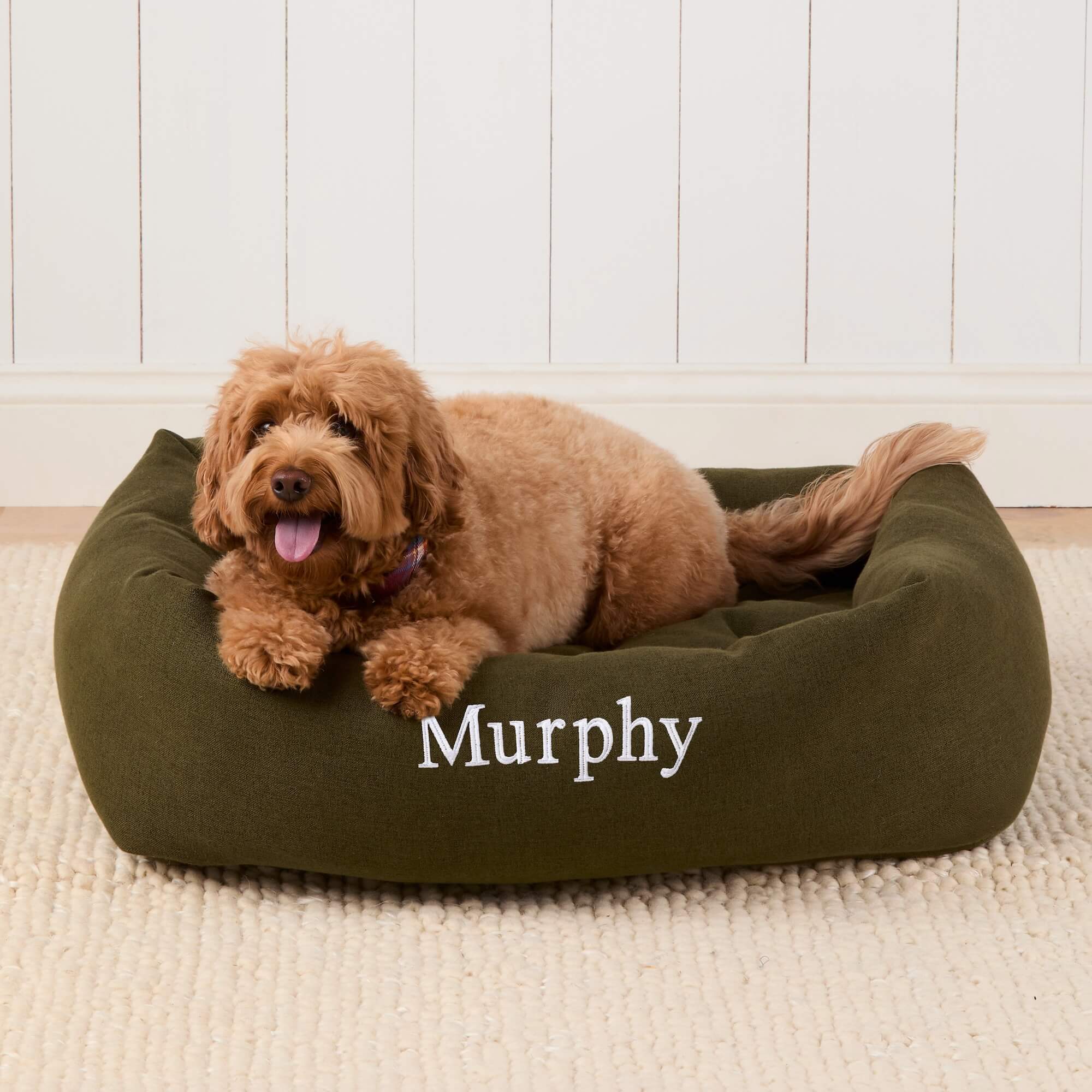 Olive Flannel Bolster Dog Bed