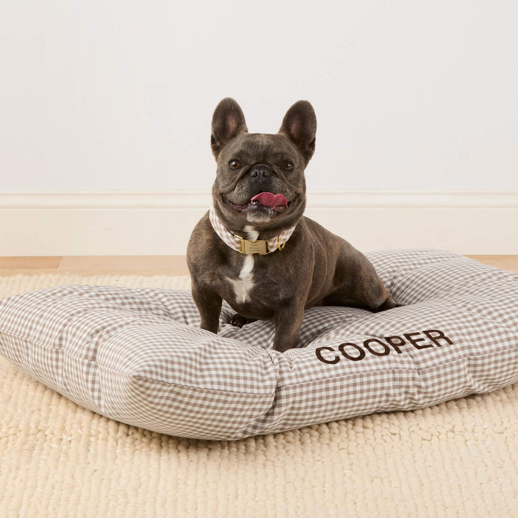 Mushroom Brown Gingham Dog Bed