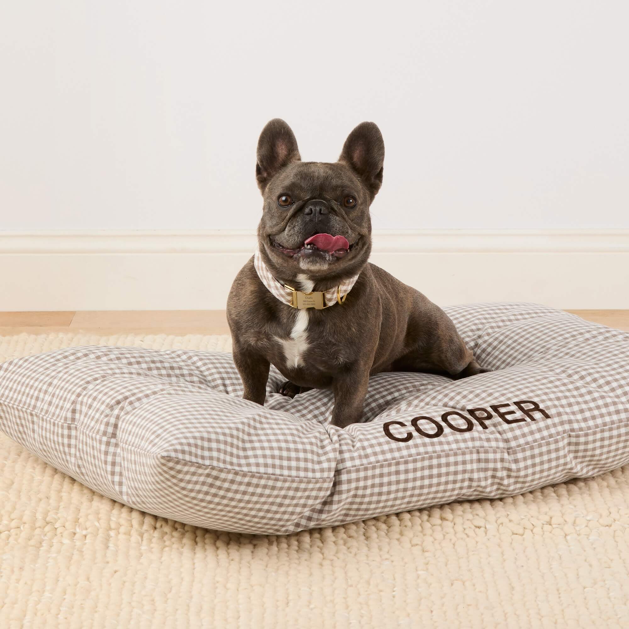 Mushroom Brown Gingham Dog Bed