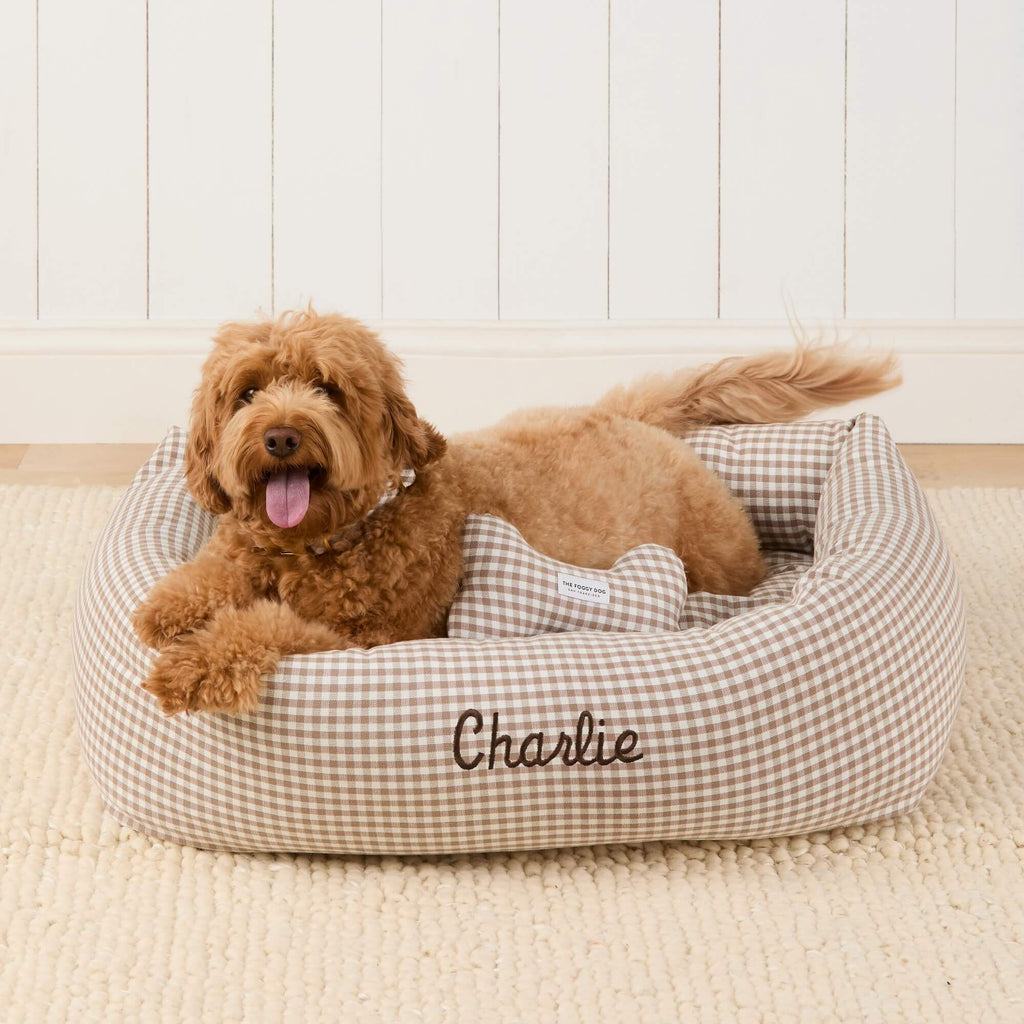 Mushroom Brown Gingham Dog Squeaky Toy