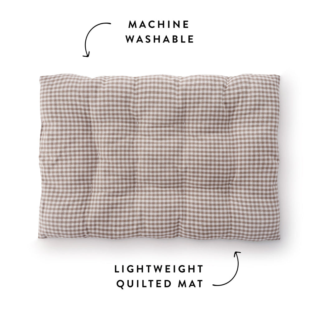 Mushroom Brown Gingham Dog Travel Mat