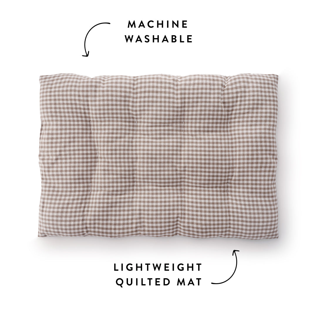 Mushroom Brown Gingham Dog Travel Mat