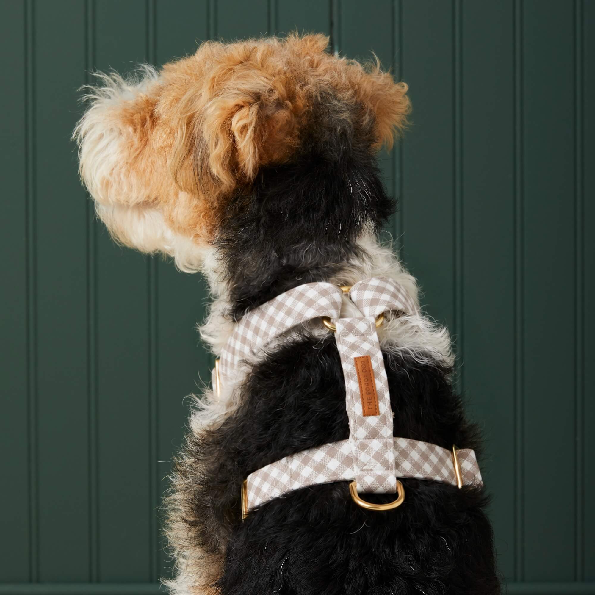 Mushroom Brown Gingham Dog Harness