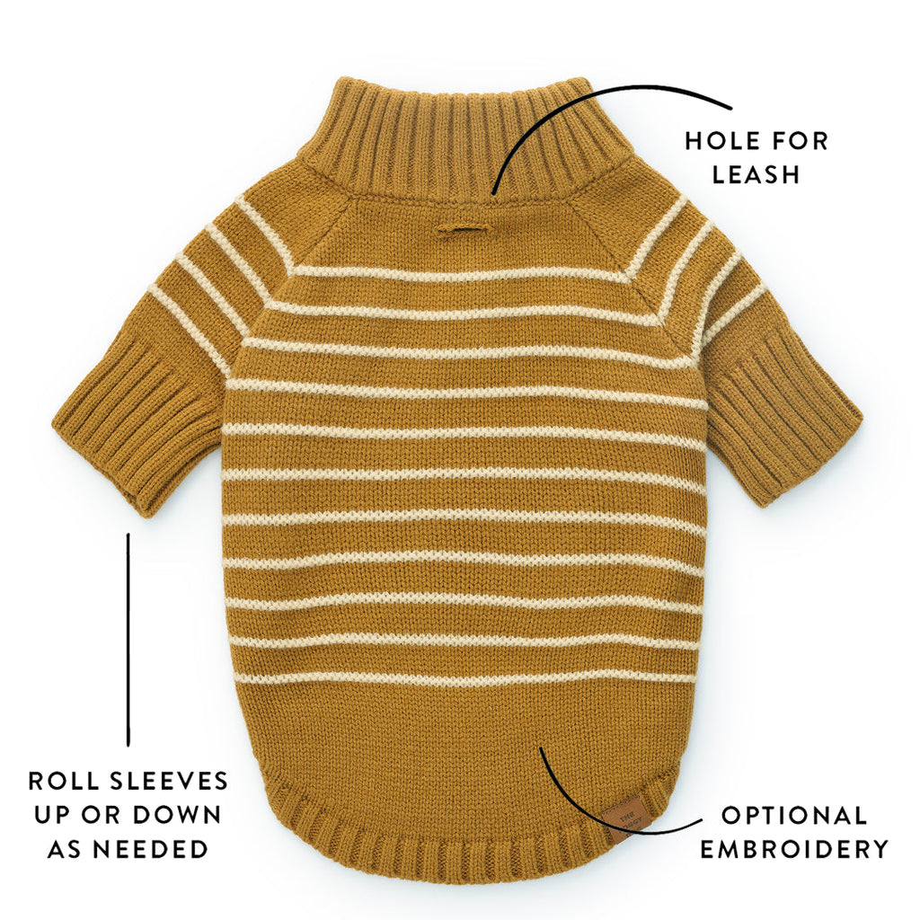 Mustard Stripe Quarter-Zip Dog Sweater