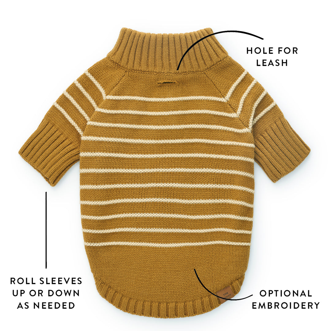 Mustard Stripe Quarter-Zip Dog Sweater