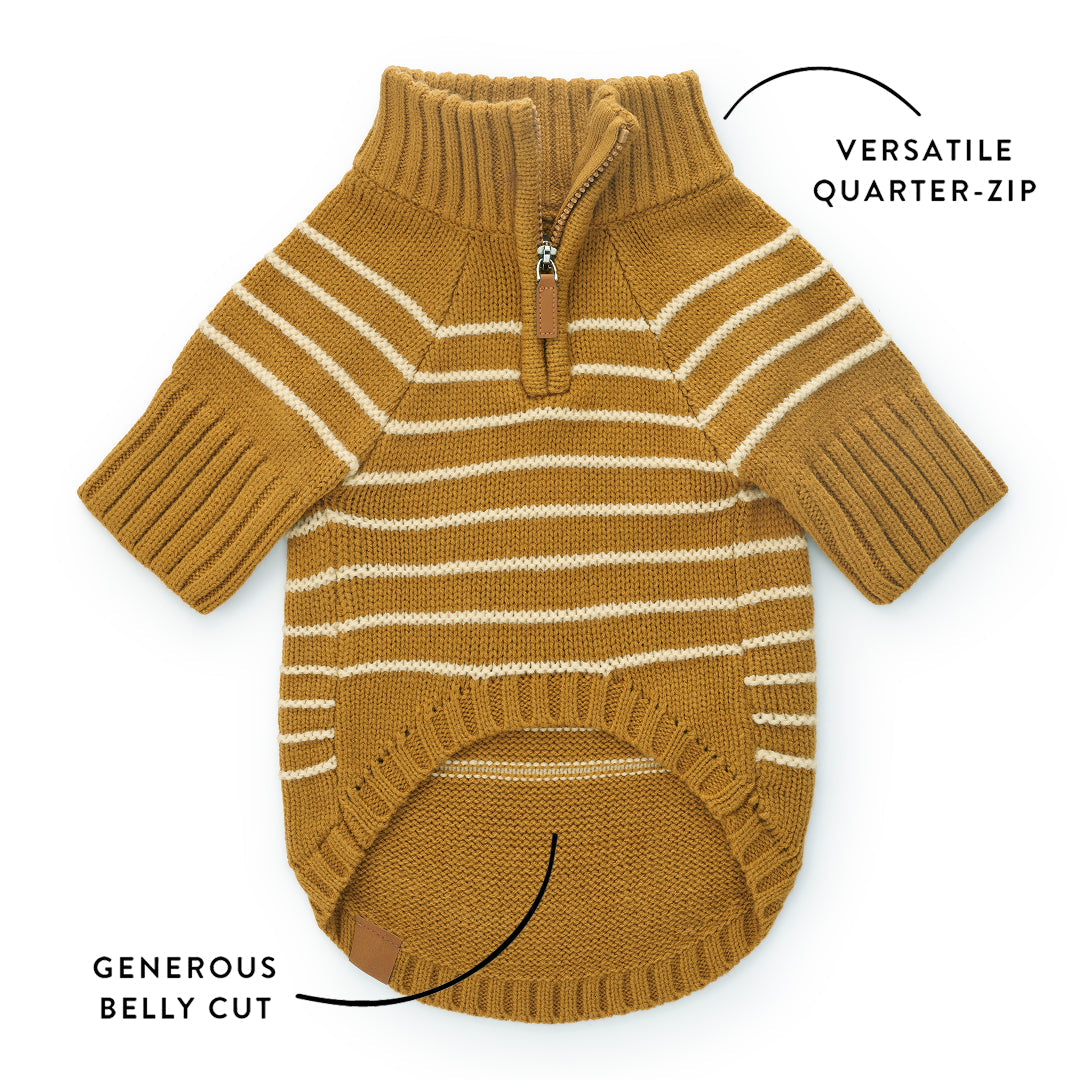 Mustard Stripe Quarter-Zip Dog Sweater