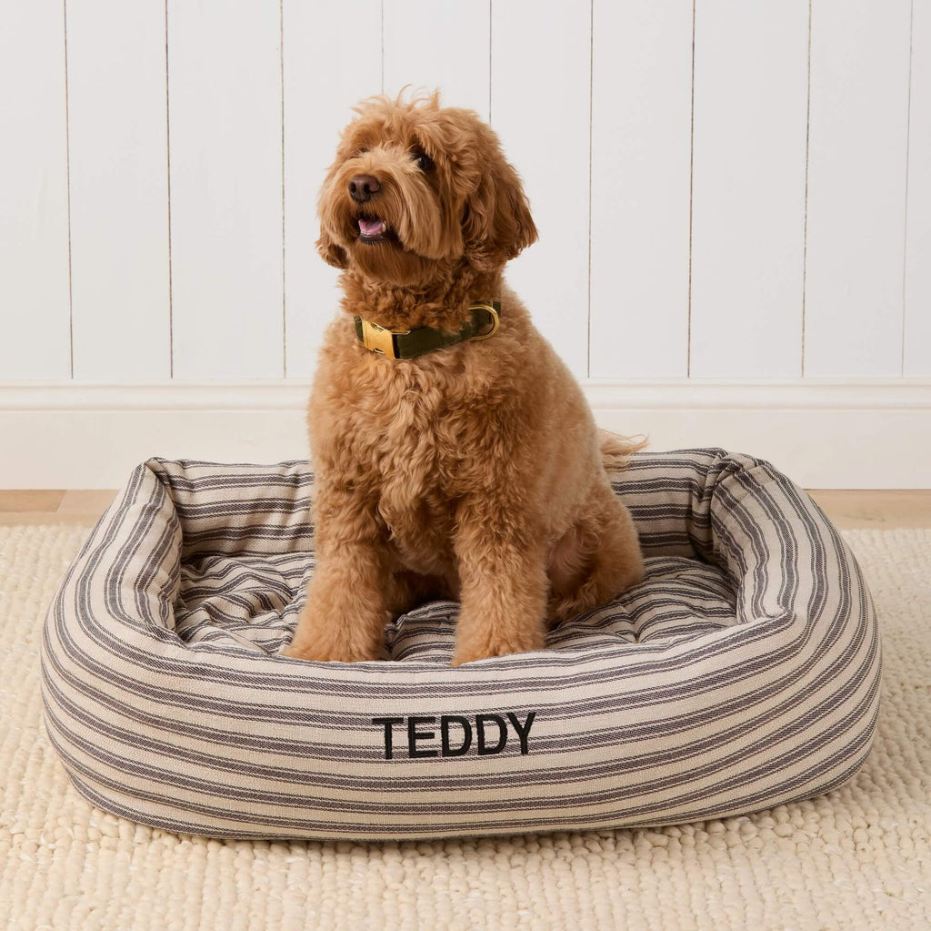 Ticking Stripe Bolster Dog Bed