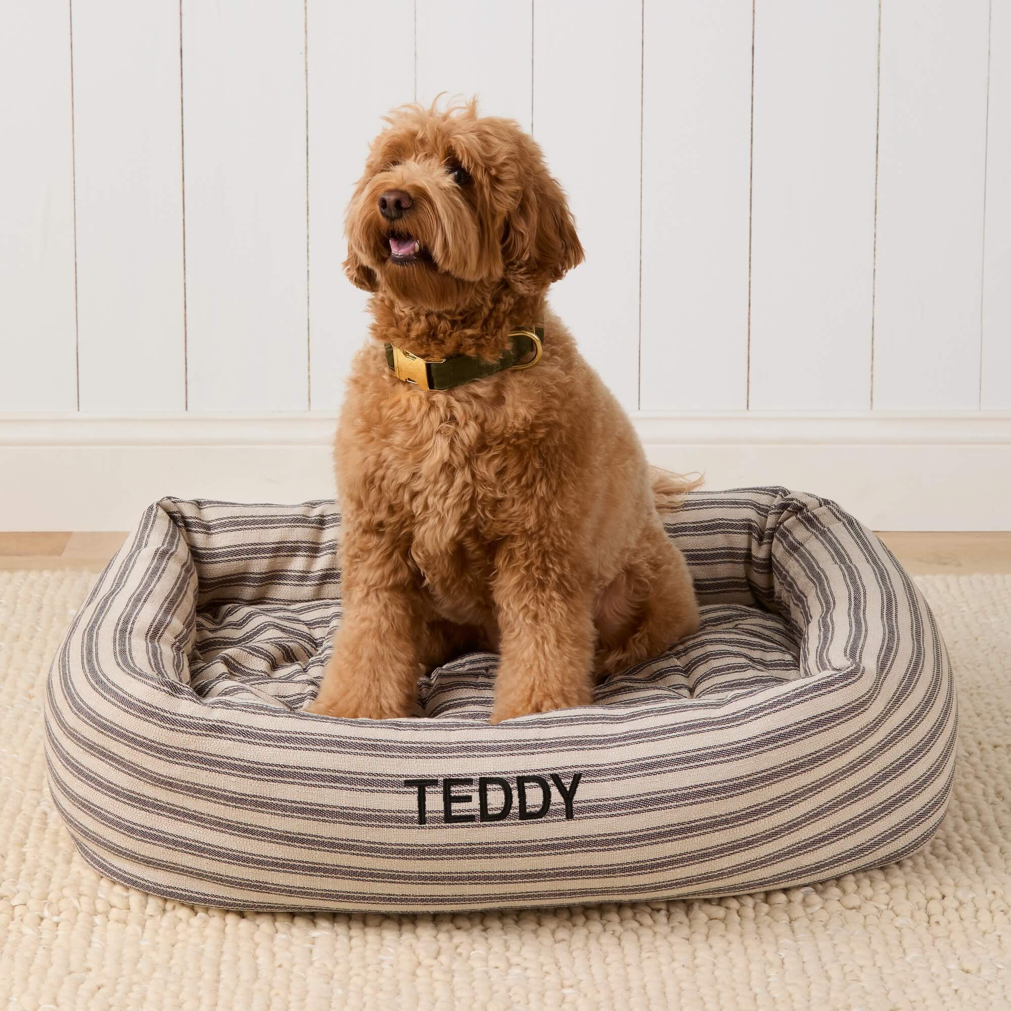 Ticking Stripe Bolster Dog Bed